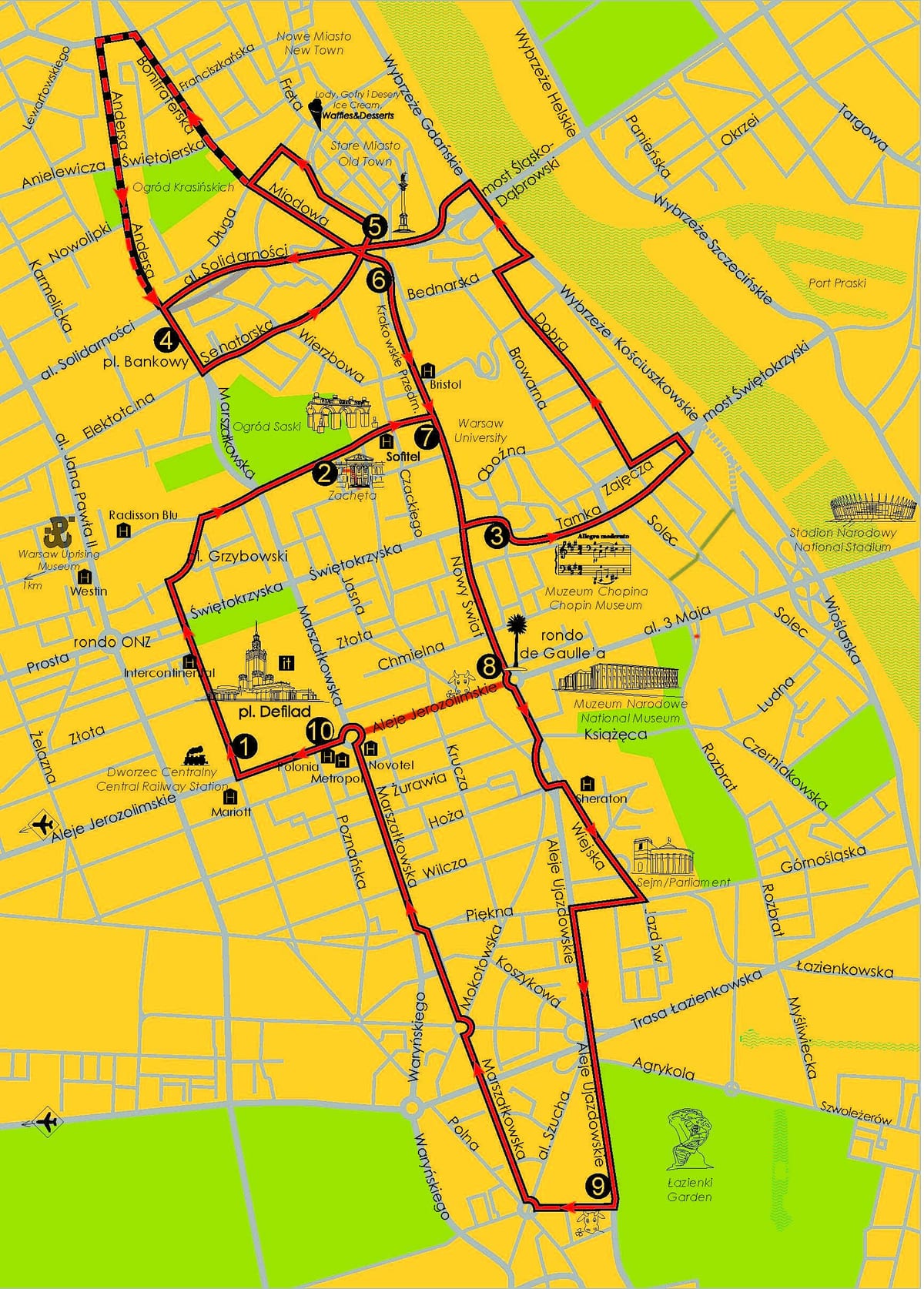 ワルシャワのファミリー向けホテ地図