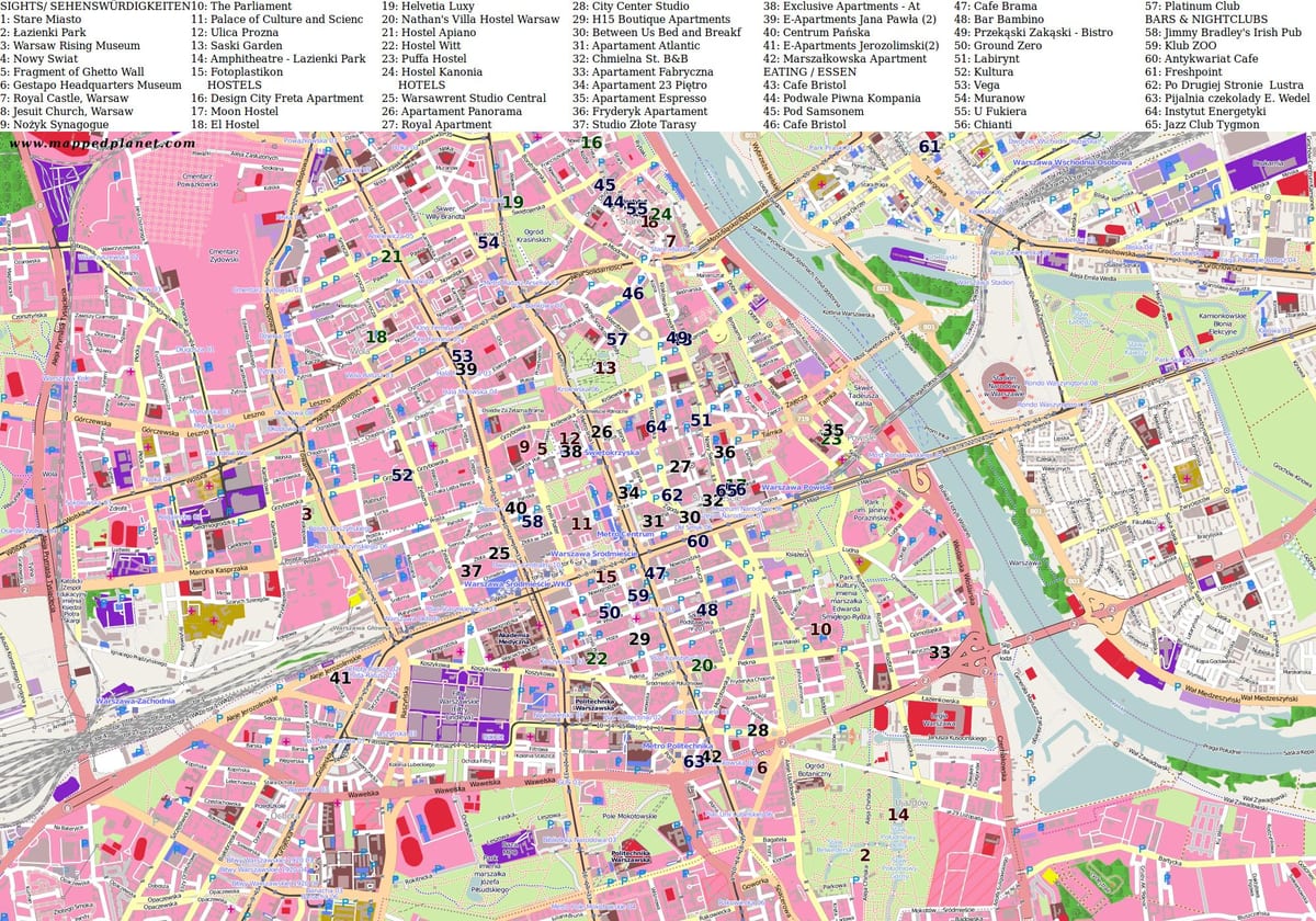 地図のワルシャワ市 