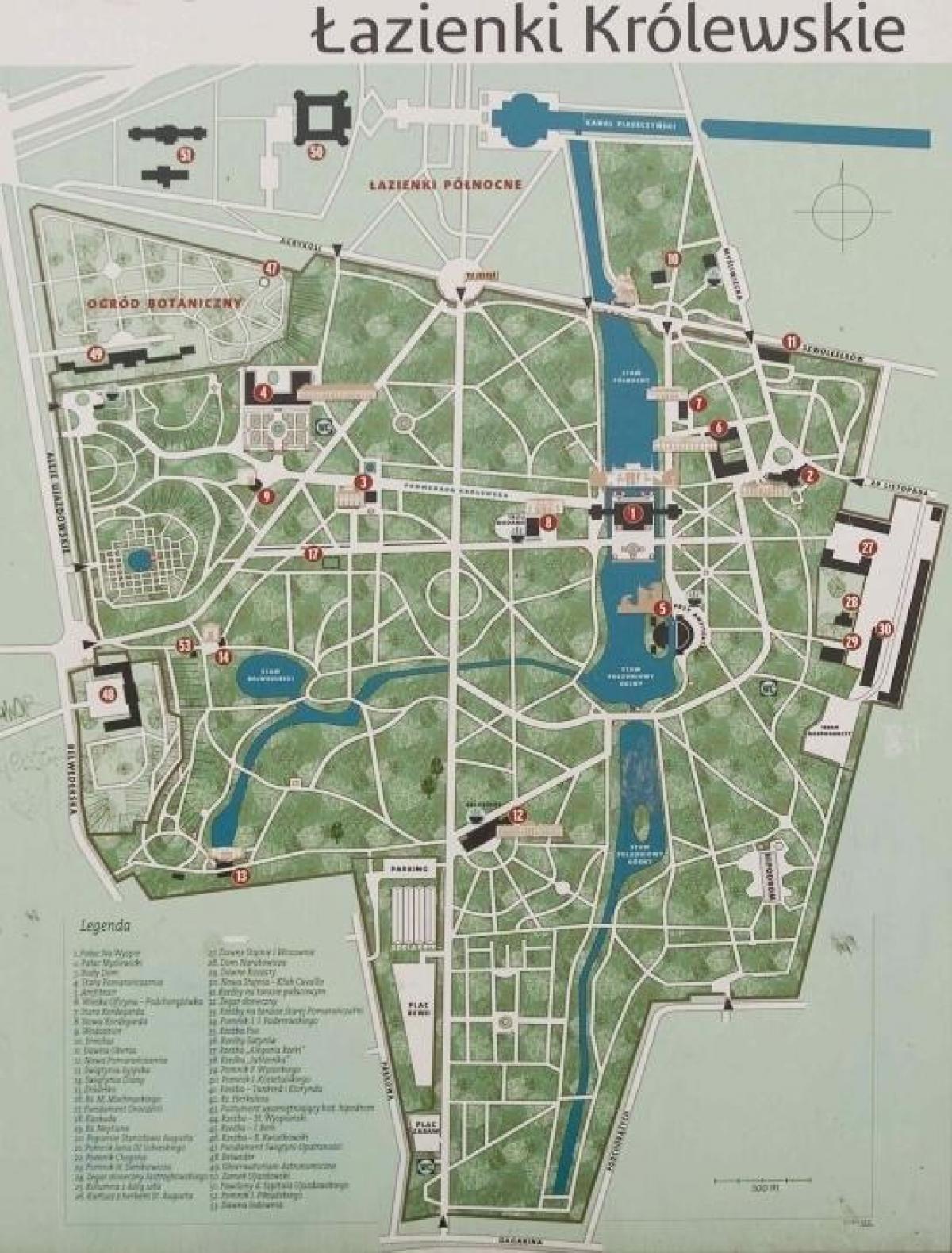 ワジェンキ公園があワルシャワ地図