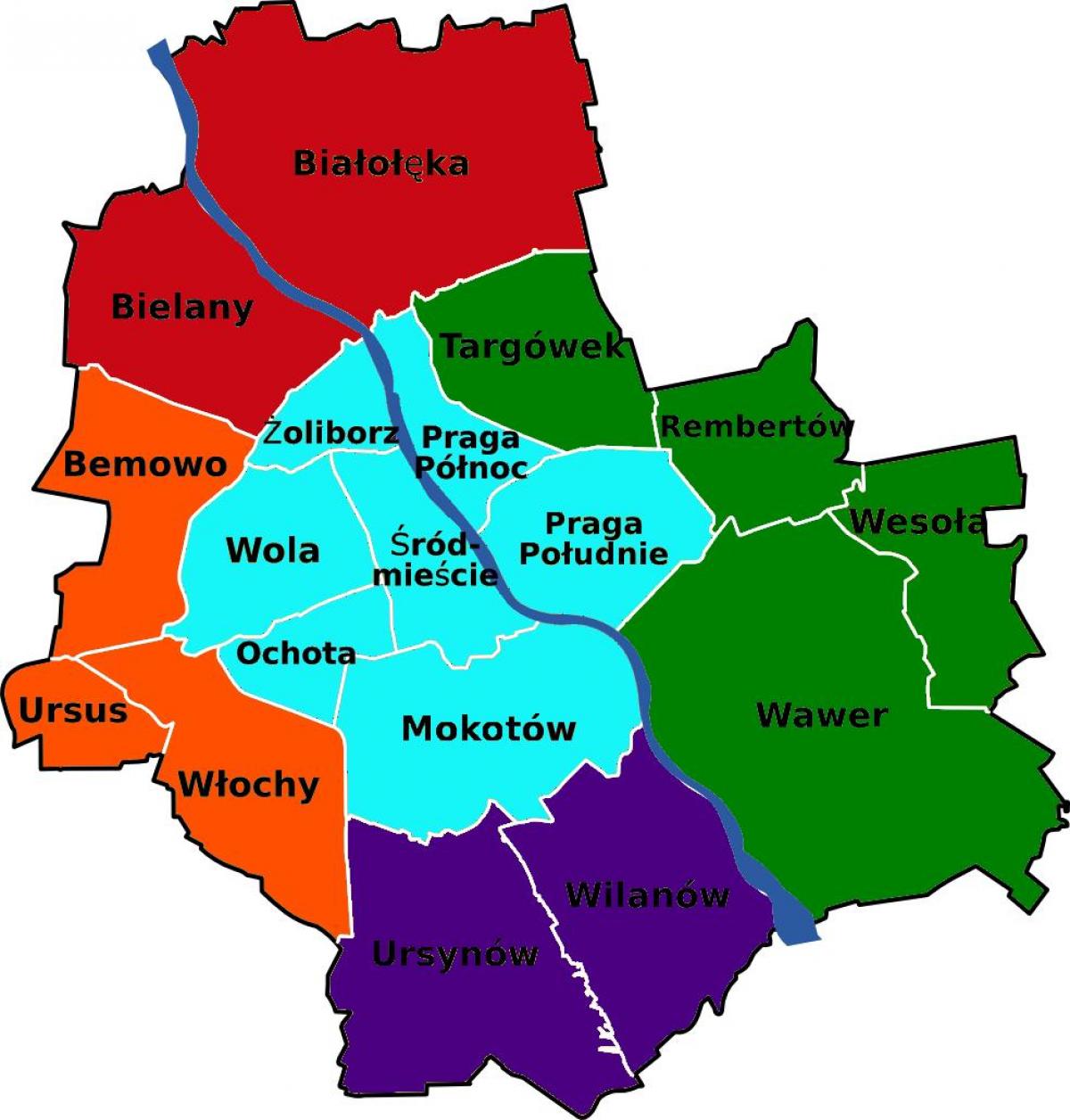 地図のワルシャワ地区 