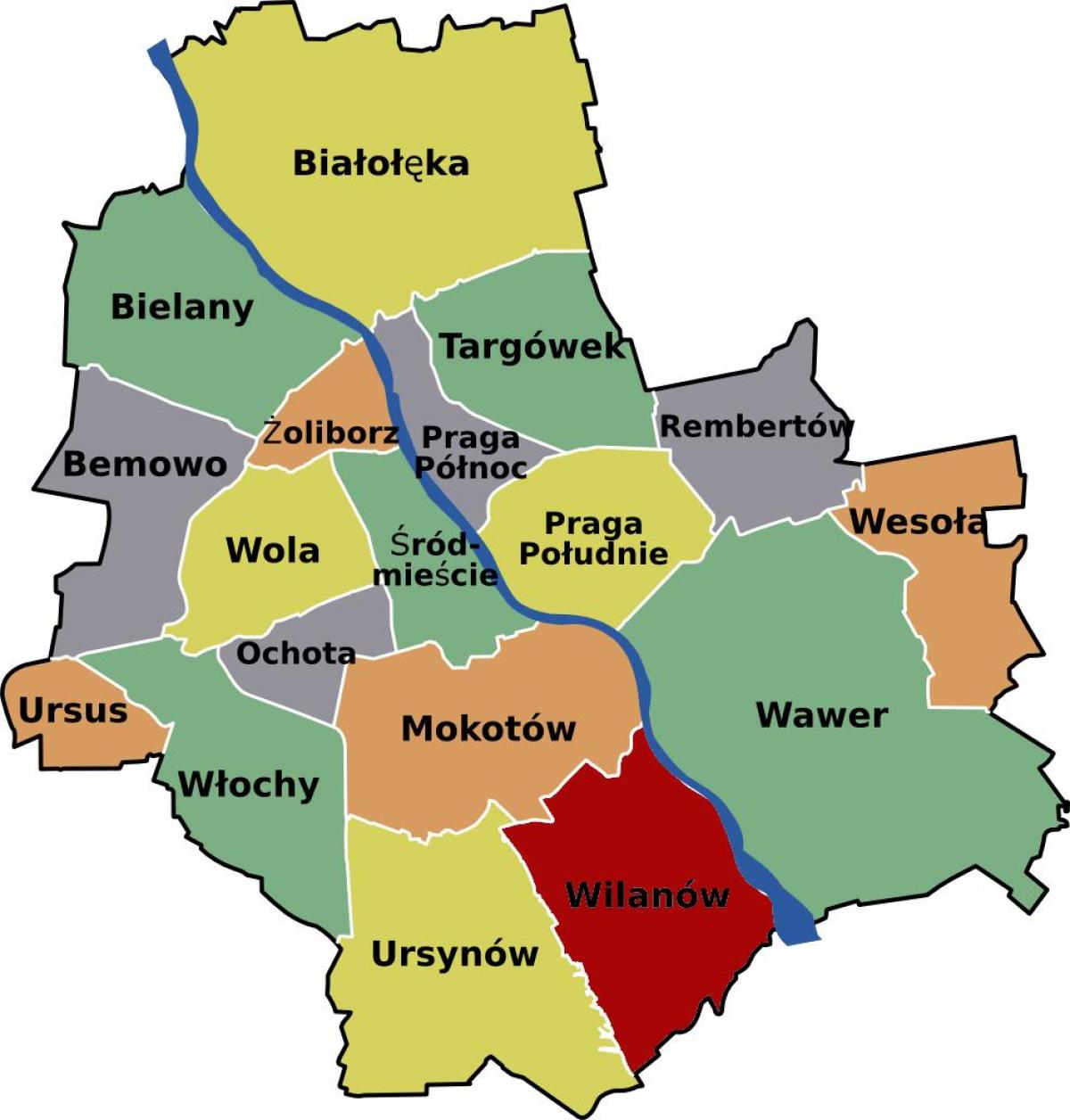 地図のワルシャワの街 